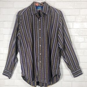 Robert Graham Purple Khaki Striped Button Up